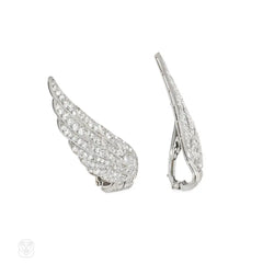 Art Deco diamond wing earclips