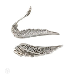 Art Deco diamond wing earclips