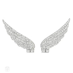 Art Deco diamond wing earclips