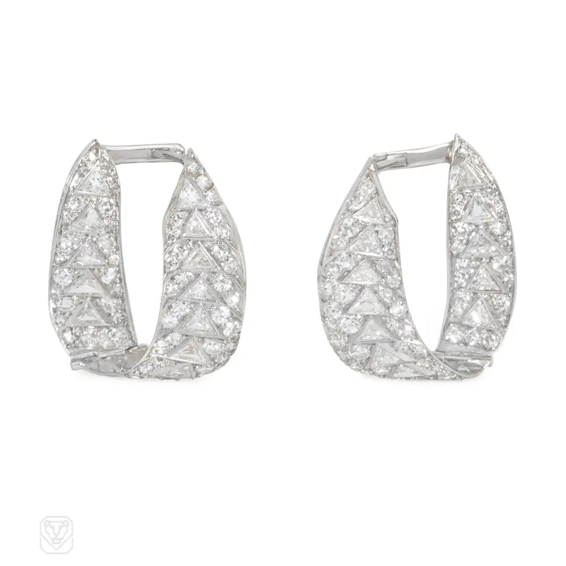 Art Deco Draped Diamond Hoop Earrings