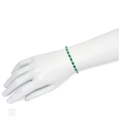Art Deco emerald and diamond line bracelet