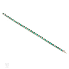 Art Deco emerald and diamond line bracelet