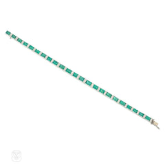 Art Deco emerald and diamond line bracelet