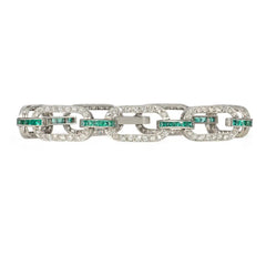 Art Deco emerald and diamond link bracelet