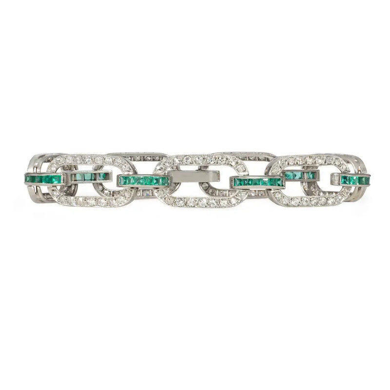 Art Deco Emerald And Diamond Link Bracelet