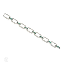 Art Deco emerald and diamond link bracelet