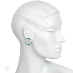 Art Deco emerald and diamond octagonal earrings