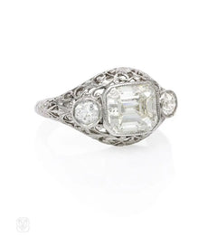Art Deco emerald cut diamond and platinum ring