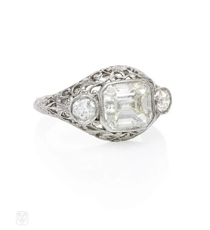 Art Deco Emerald Cut Diamond And Platinum Ring