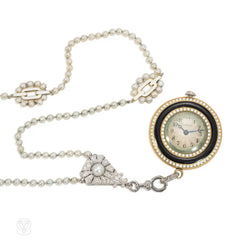 Art Deco enamel and gold pendant watch, Cartier