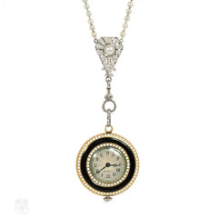 Art Deco enamel and gold pendant watch, Cartier