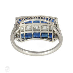 Art Deco French-cut diamond and sapphire ring