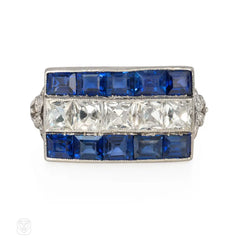 Art Deco French-cut diamond and sapphire ring