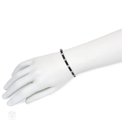 Art Deco French-cut onyx and diamond line bracelet