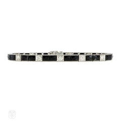Art Deco French-cut onyx and diamond line bracelet