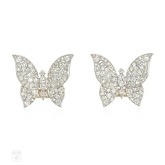 Art Deco French diamond butterfly brooches