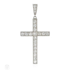 Art Deco French diamond cross pendant