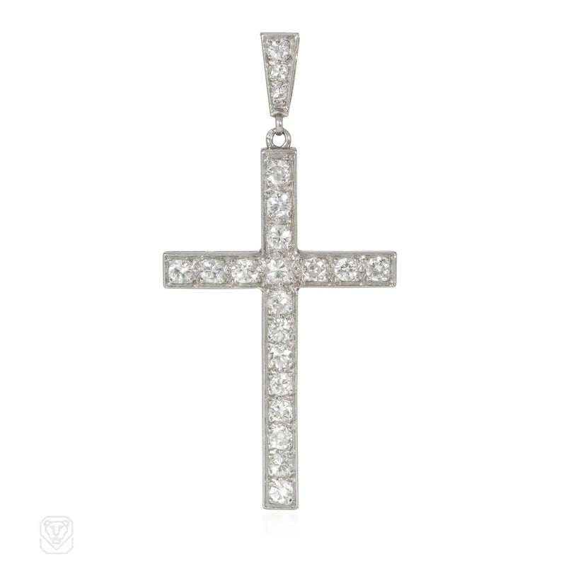 Art Deco French Diamond Cross Pendant