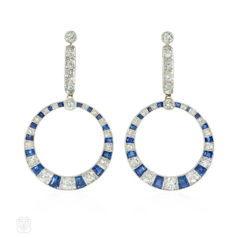 Art Deco French Sapphire And Diamond Earrings