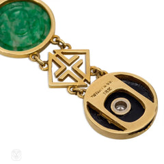 Art Deco gold, jade, and onyx link bracelet.  Tiffany
