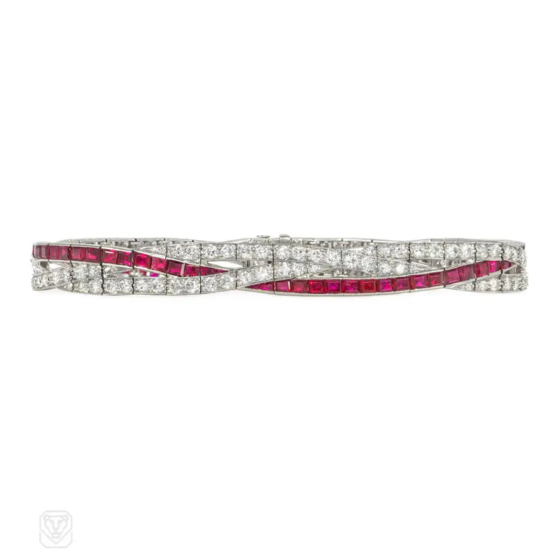 Art Deco J.e. Caldwell Ruby And Diamond Bracelet