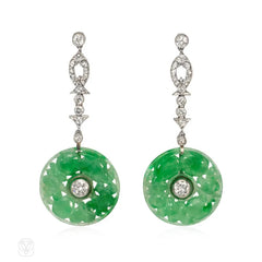 Art Deco jade and diamond earrings