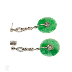 Art Deco jade and diamond earrings