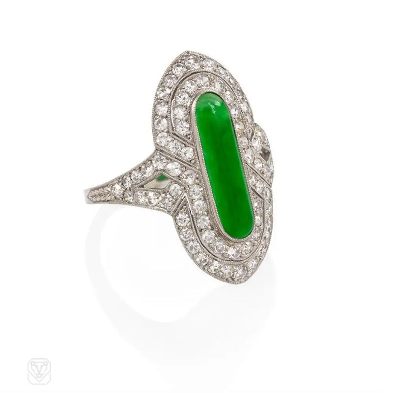 Art Deco Jade And Diamond Ring