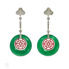 Art Deco jade and red laquer earrings
