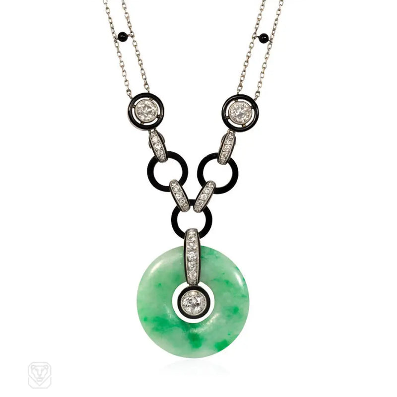 Art Deco Jade Diamond And Onyx Necklace