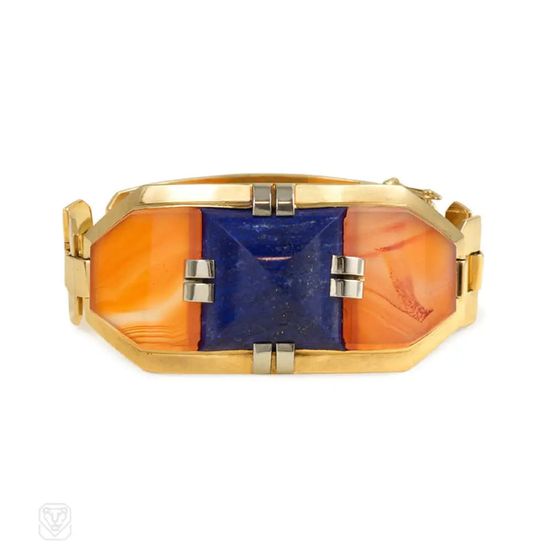 Art Deco Lapis And Carnelian Bracelet. Georges Lenfant