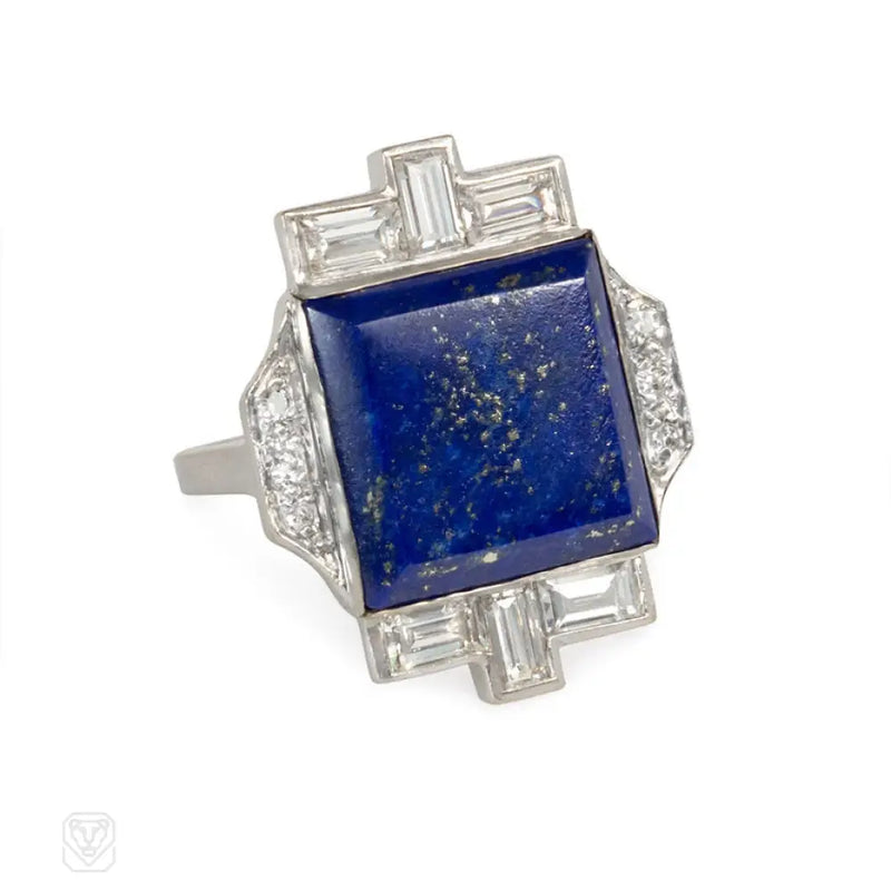 Art Deco Lapis And Diamond Ring