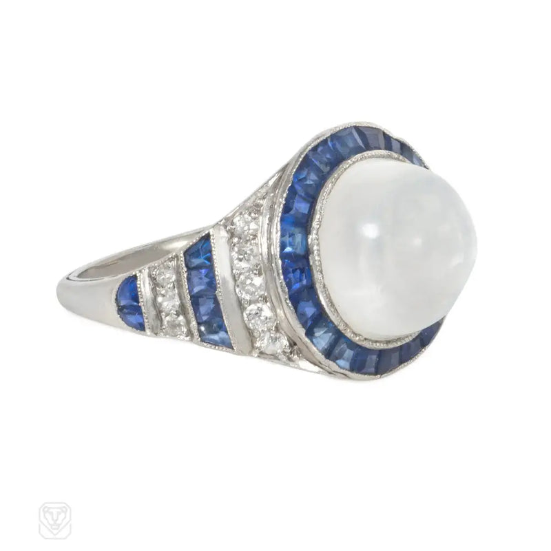 Art Deco moonstone sapphire and diamond ring
