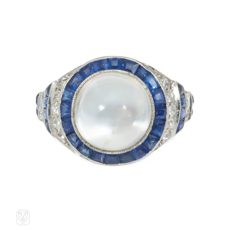 Art Deco moonstone sapphire and diamond ring
