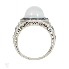 Art Deco moonstone, sapphire and diamond ring