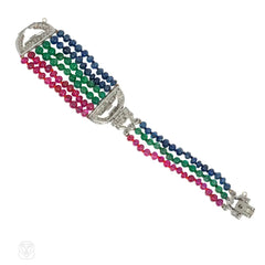 Art Deco multi-gem bead and diamond bracelet