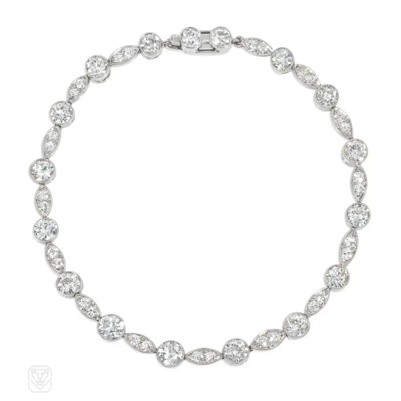 Art Deco navette and collet-set diamond line bracelet