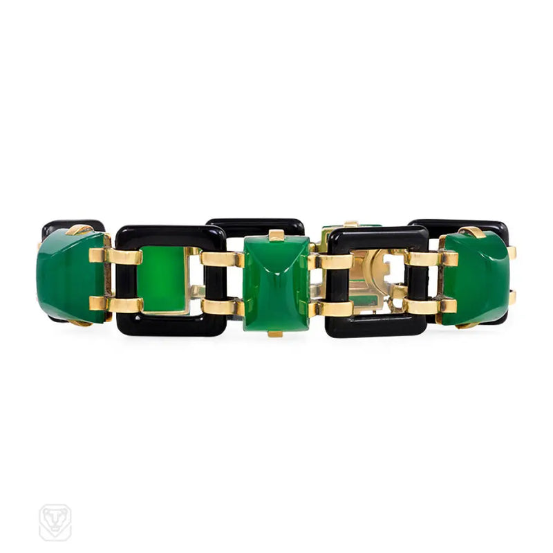 Art Deco Onyx And Chrysophrase Bracelet