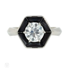 Art Deco onyx and diamond hexagonal ring
