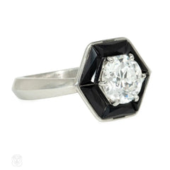 Art Deco onyx and diamond hexagonal ring
