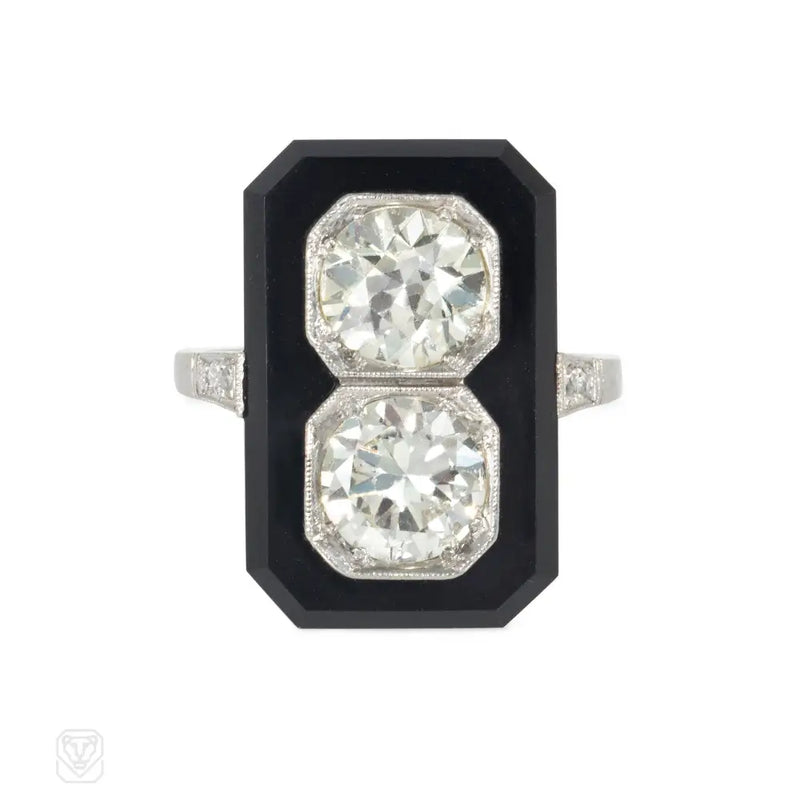 Art Deco onyx and diamond plaque ring