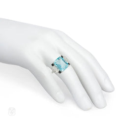 Art Deco onyx, diamond and aquamarine ring