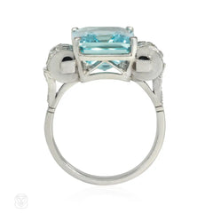 Art Deco onyx, diamond and aquamarine ring