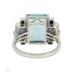 Art Deco onyx, diamond and aquamarine ring