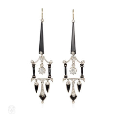 Art Deco onyx, diamond and enamel earrings