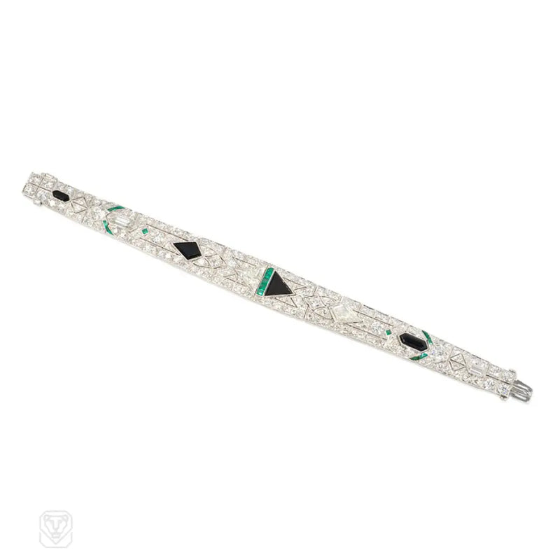 Art Deco Onyx Emerald And Diamond Bracelet.