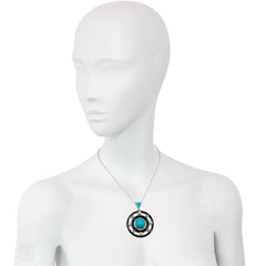 Art Deco onyx, turquoise, diamond, and pearl pendant