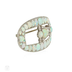Art Deco opal and diamond buckle brooch