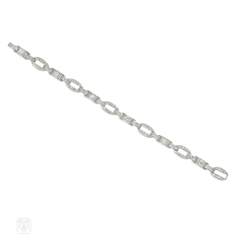 Art Deco oval and box link diamond bracelet