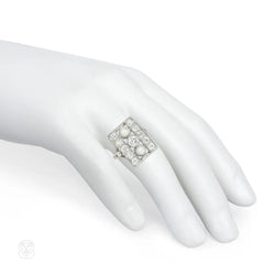 Art Deco pearl and diamond rectangular plaque ring